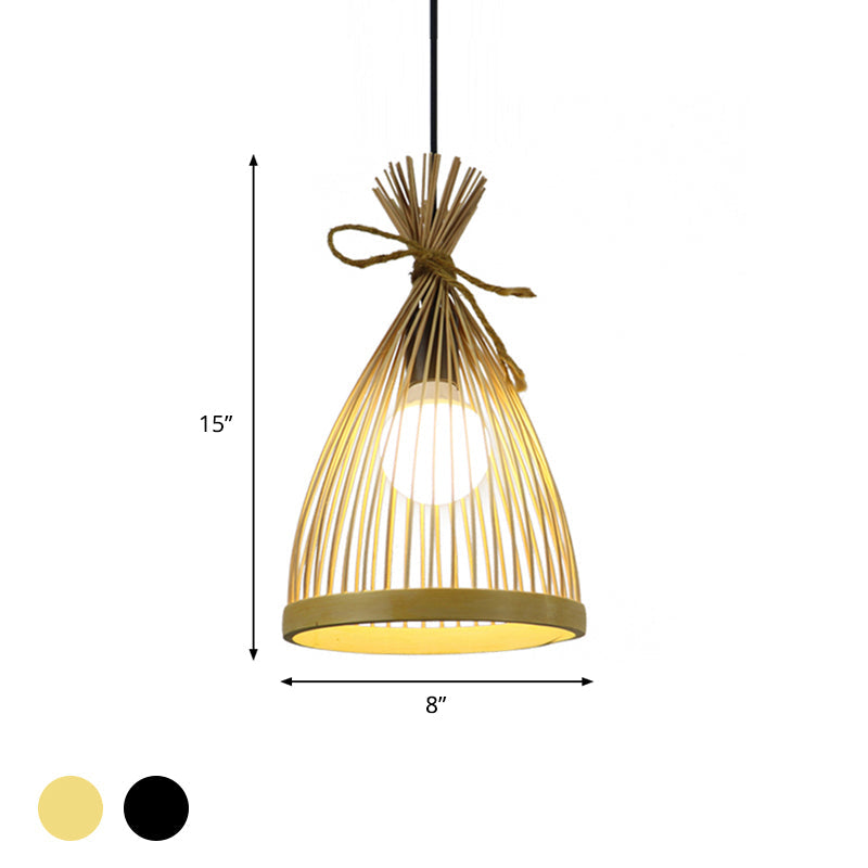 1 Bulb Restaurant Pendant Lamp with Conical ,shopify Bamboo Shade Modern Style Black/Beige Hanging Ceiling Light, 8