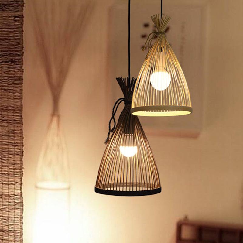 1 Bulb Restaurant Pendant Lamp with Conical ,shopify Bamboo Shade Modern Style Black/Beige Hanging Ceiling Light, 8