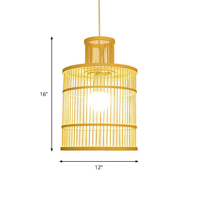 Hand Woven Bamboo Pendant Light with Shade Countryside 1 Light Beige Suspension Light for Restaurant, A/B Clearhalo 'Ceiling Lights' 'Pendant Lights' 'Pendants' Lighting' 622374