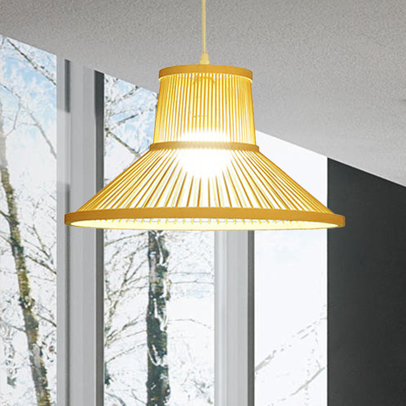 Hand Woven Bamboo Pendant Light with Shade Countryside 1 Light Beige Suspension Light for Restaurant, A/B Clearhalo 'Ceiling Lights' 'Pendant Lights' 'Pendants' Lighting' 622385