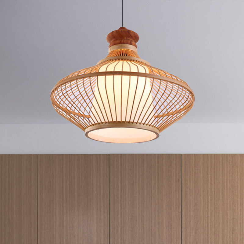 Teardrop Bamboo Shade Hanging Lamp Contemporary 1 Light Beige Pendant Light for Foyer Clearhalo 'Ceiling Lights' 'Pendant Lights' 'Pendants' Lighting' 622398