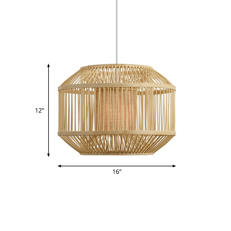 Asian Handwoven Bamboo Hanging Fixture with Geometric Shade 16