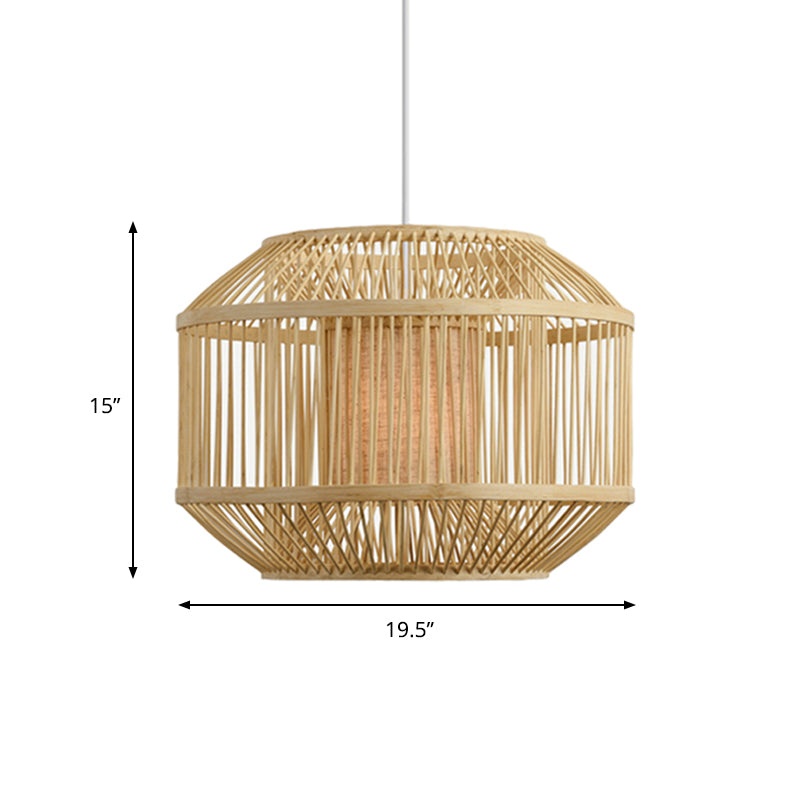 Asian Handwoven Bamboo Hanging Fixture with Geometric Shade 16