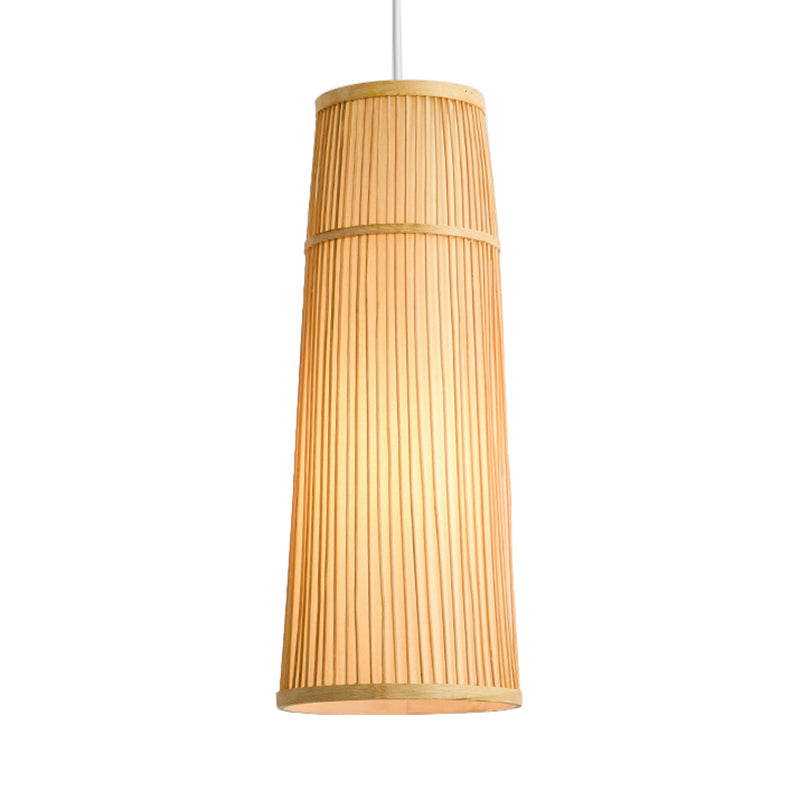 Tapered Bamboo Shade Pendant Light Fixture Countryside Style 1 Light Beige Hanging Lamp for Restaurant Clearhalo 'Ceiling Lights' 'Pendant Lights' 'Pendants' Lighting' 622428