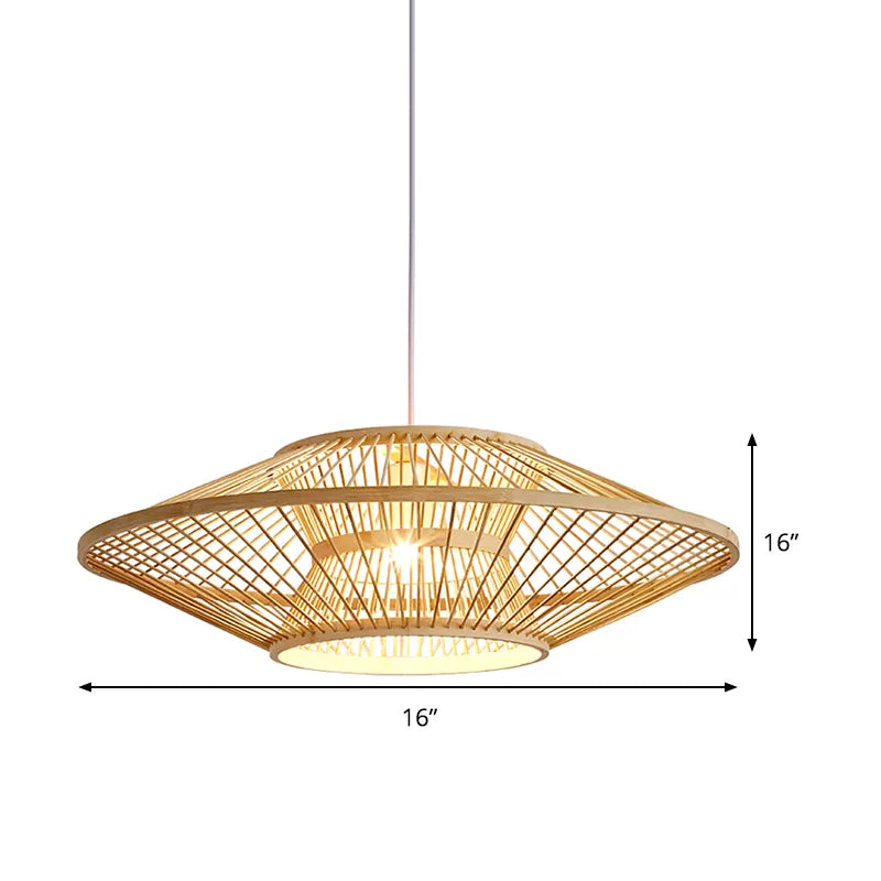 Chinese Saucer Ceiling Light Bamboo 1 Bulb Suspended Lighting Fixture in Wood for Teahouse Clearhalo 'Ceiling Lights' 'Pendant Lights' 'Pendants' Lighting' 622638