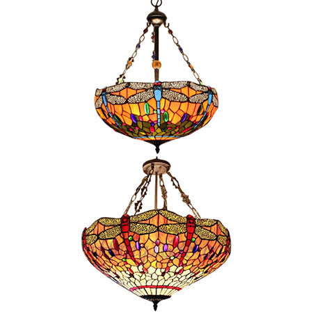 Orange Bowl Hanging Ceiling Light with Dragonfly Pattern 18