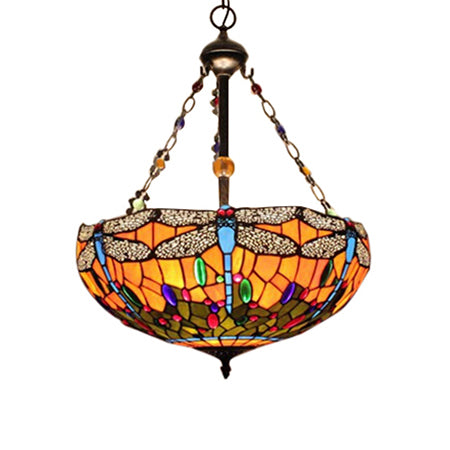 Orange Bowl Hanging Ceiling Light with Dragonfly Pattern 18