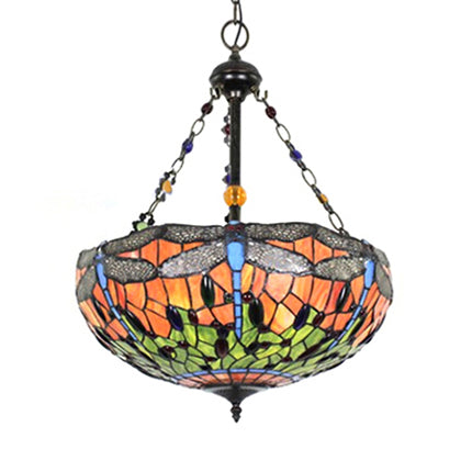 Orange Bowl Hanging Ceiling Light with Dragonfly Pattern 18