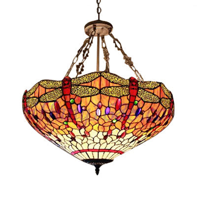 Orange Bowl Hanging Ceiling Light with Dragonfly Pattern 18