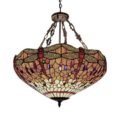 Orange Bowl Hanging Ceiling Light with Dragonfly Pattern 18