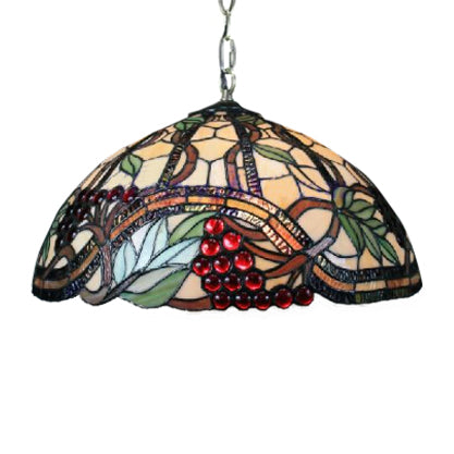 Tiffany Hemisphere Pendant Lamp 1 Head Black Hand Cut Glass Hanging Light Fixture with Grape/Leaf Pattern Clearhalo 'Ceiling Lights' 'Pendant Lights' 'Pendants' Lighting' 64238