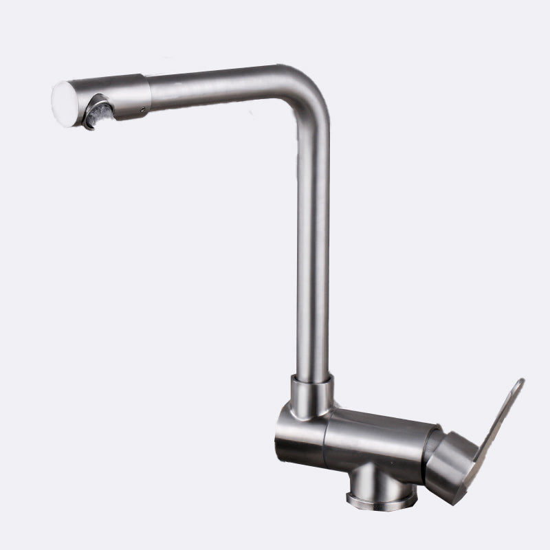 Modern Bar Faucet 1-Handle in Silver Kitchen Faucet with Supply Lines Clearhalo 'Home Improvement' 'home_improvement' 'home_improvement_kitchen_faucets' 'Kitchen Faucets' 'Kitchen Remodel & Kitchen Fixtures' 'Kitchen Sinks & Faucet Components' 'kitchen_faucets' 6558299