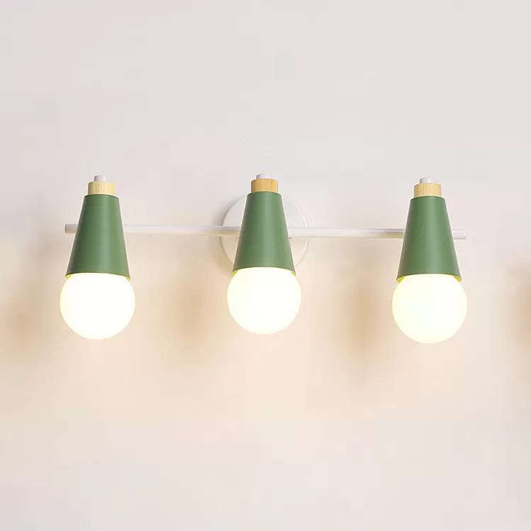 Metal Sweet Cone Wall Light Bathroom 3 Lights Nordic Style Wall Sconce Green Clearhalo 'Wall Lamps & Sconces' 'Wall Lights' Lighting' 65910