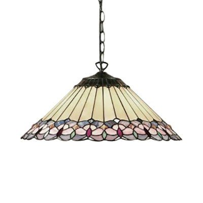 Baroque Conical Down Lighting 1 Head Pink/Green Stained Art Glass Suspended Pendant Light Clearhalo 'Ceiling Lights' 'Chandeliers' 'Industrial' 'Middle Century Pendants' 'Pendant Lights' 'Pendants' 'Tiffany close to ceiling' 'Tiffany Pendants' 'Tiffany' Lighting' 67154