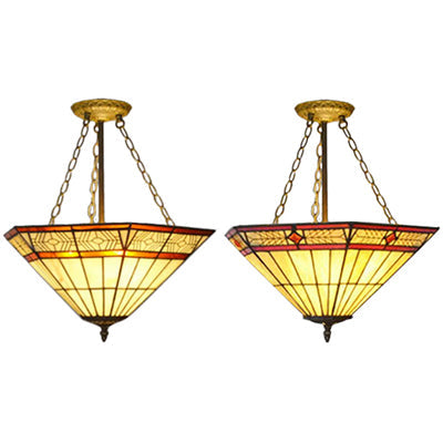 Craftsman Restaurant Pendant Light Art Glass Tiffany Traditional Chandelier in Yellow Clearhalo 'Ceiling Lights' 'Chandeliers' 'Close To Ceiling Lights' 'Close to ceiling' 'Glass shade' 'Glass' 'Semi-flushmount' Lighting' 67545