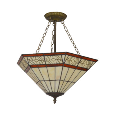 Craftsman Restaurant Pendant Light Art Glass Tiffany Traditional Chandelier in Yellow Clearhalo 'Ceiling Lights' 'Chandeliers' 'Close To Ceiling Lights' 'Close to ceiling' 'Glass shade' 'Glass' 'Semi-flushmount' Lighting' 67547