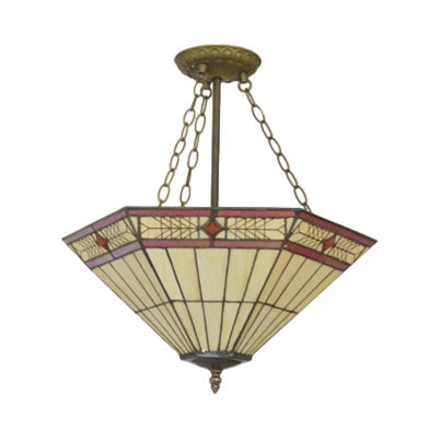 Craftsman Restaurant Pendant Light Art Glass Tiffany Traditional Chandelier in Yellow Clearhalo 'Ceiling Lights' 'Chandeliers' 'Close To Ceiling Lights' 'Close to ceiling' 'Glass shade' 'Glass' 'Semi-flushmount' Lighting' 67549