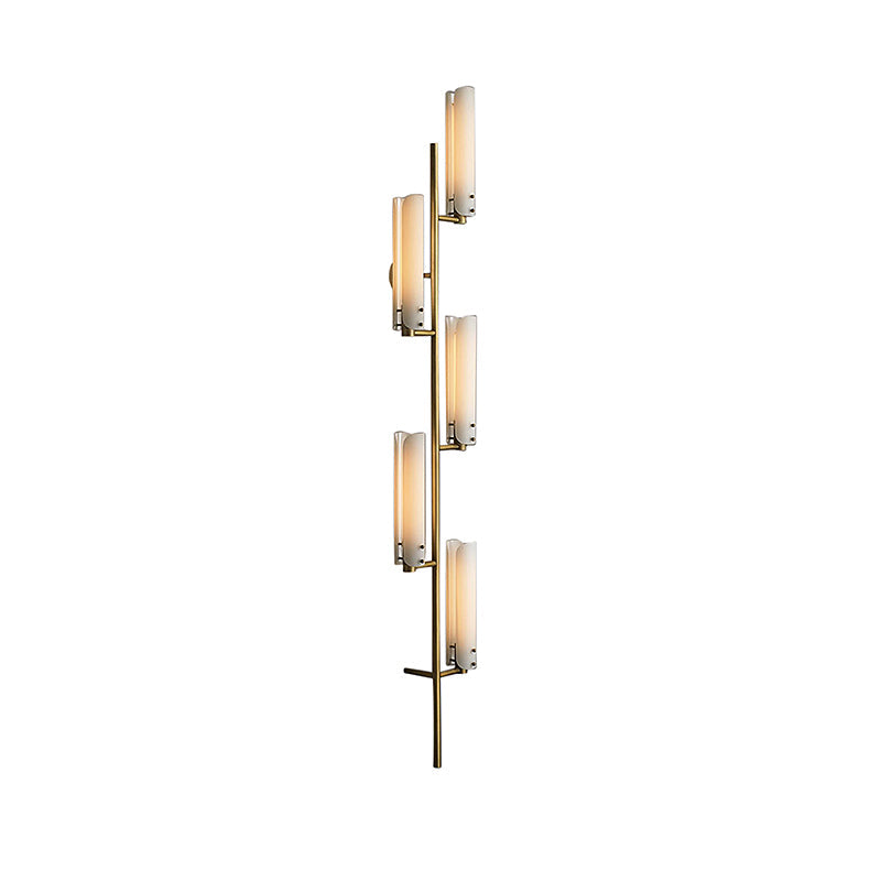 Vintage Cylinder Wall Mounted Light 5 Heads Opal Glass Wall Lighting in Gold for Bedside Clearhalo 'Wall Lamps & Sconces' 'Wall Lights' Lighting' 678235