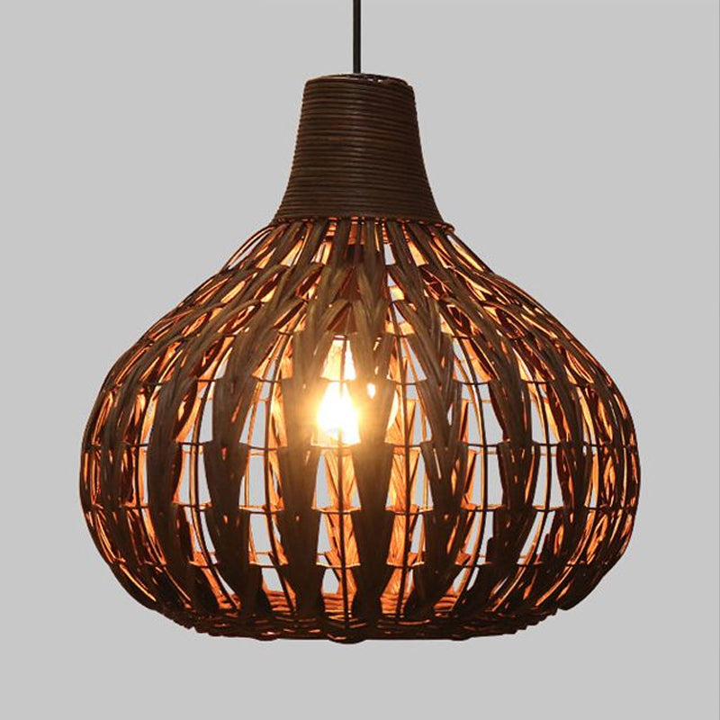 Hand-Woven Rattan Gourd Hanging Pendant Lamp Rustic 1 Light Hanging Fixture for Restaurant Clearhalo 'Ceiling Lights' 'Pendant Lights' 'Pendants' Lighting' 678605