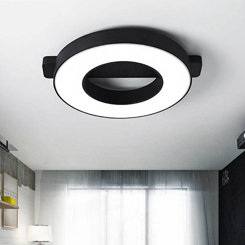 White/Black Ring Ceiling Flush Mount Light Simple Metal LED Living Room Flush Mount Light in Warm/White, 16.5