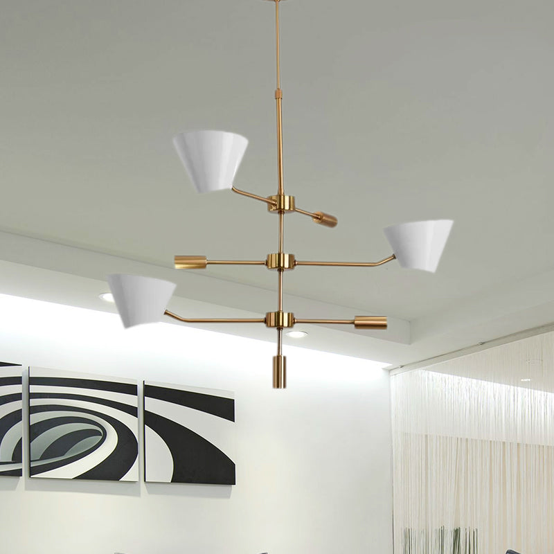 White Cone Shade Chandelier Light Contemporary 3 Lights Metal Hanging Chandelier Light for Living Room Clearhalo 'Ceiling Lights' 'Chandeliers' 'Modern Chandeliers' 'Modern' Lighting' 678821