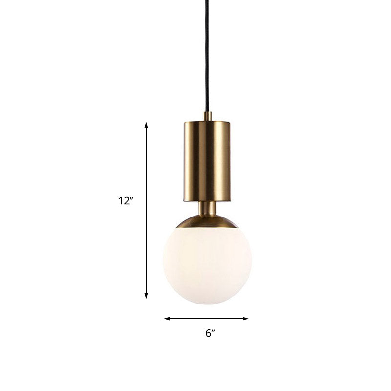 Milky Glass Sphere Pendant Lighting Minimalist 1 Head Black Ceiling Suspension Lamp, 8