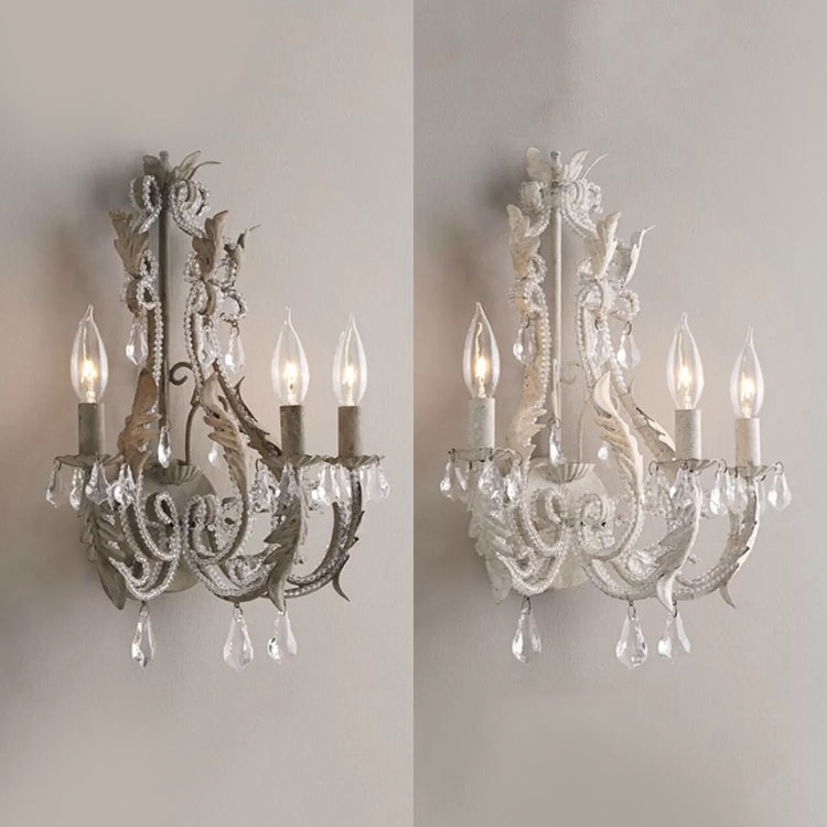 Metallic Candle Shaped Wall Sconce Living Room 3 Lights Kids Wall Light with Crystal Clearhalo 'Wall Lamps & Sconces' 'Wall Lights' Lighting' 67927