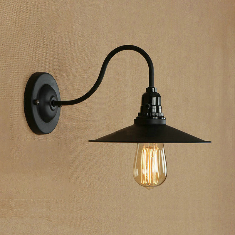 Black Flat Shade Wall Lighting Industrial Style Metallic 1 Head Living Room Wall Light Sconce, 7