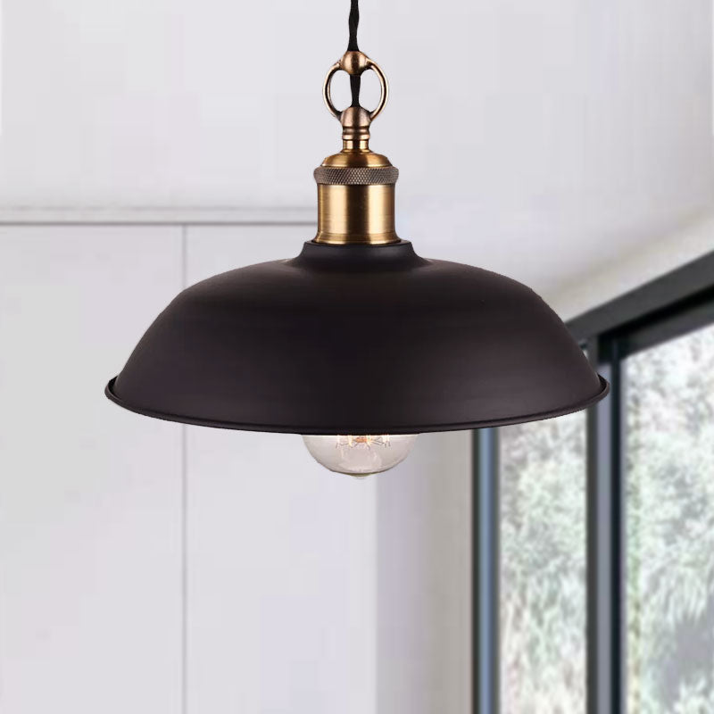 Retro Stylish Bowl Lampshade Ceiling Pendant Light 1 Bulb Metallic Ceiling Light Fixture in Black Clearhalo 'Art Deco Pendants' 'Black' 'Cast Iron' 'Ceiling Lights' 'Ceramic' 'Crystal' 'Industrial Pendants' 'Industrial' 'Metal' 'Middle Century Pendants' 'Pendant Lights' 'Pendants' 'Rustic Pendants' 'Tiffany' Lighting' 679678