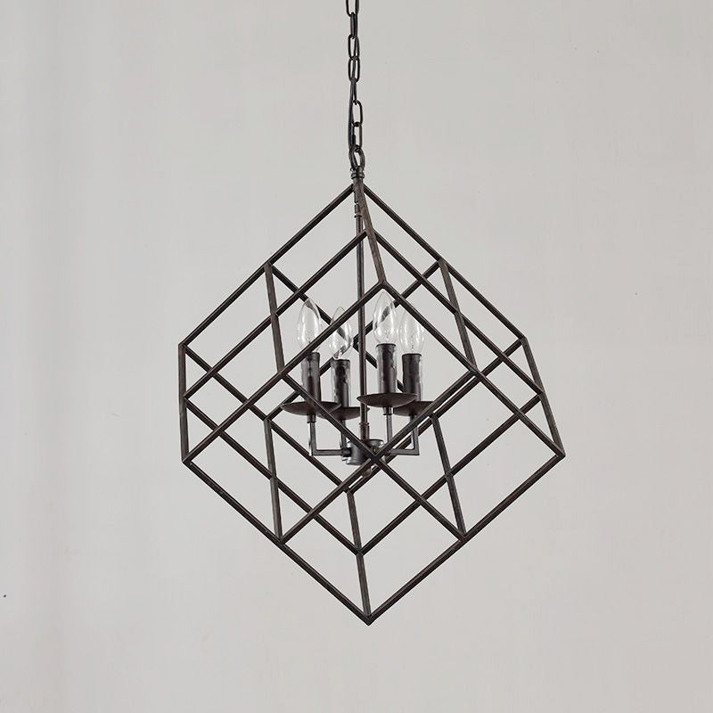 Metal Wire Square Chandelier Light Industrial 4 Lights Black Hanging Ceiling Light for Restaurant Clearhalo 'Cast Iron' 'Ceiling Lights' 'Chandeliers' 'Industrial Chandeliers' 'Industrial' 'Metal' 'Middle Century Chandeliers' 'Rustic Chandeliers' 'Tiffany' Lighting' 679746