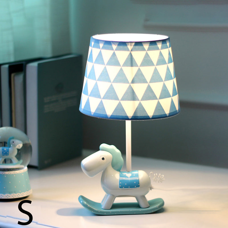 Child Bedside Rocking Horse Desk Light with Fabric Shade Metal 1 Light Kids Desk Lamp Blue Small Clearhalo 'Lamps' 'Table Lamps' Lighting' 679825