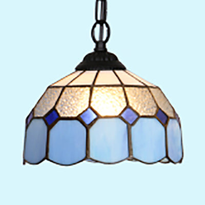 Black/White/Blue 1 Head Ceiling Light Baroque Stained Glass Bowl Suspended Lighting Fixture for Dining Room Black Clearhalo 'Ceiling Lights' 'Industrial' 'Middle Century Pendants' 'Pendant Lights' 'Pendants' 'Tiffany close to ceiling' 'Tiffany Pendants' 'Tiffany' Lighting' 69500