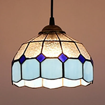 Hemisphere Pendant Light 1 Bulb Pink/Blue/Orange Stained Glass Tiffany-Style Ceiling Suspension Lamp Blue Clearhalo 'Ceiling Lights' 'Industrial' 'Middle Century Pendants' 'Pendant Lights' 'Pendants' 'Tiffany close to ceiling' 'Tiffany Pendants' 'Tiffany' Lighting' 69663