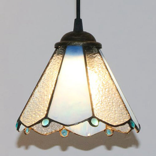 Tiffany Conical Hanging Light 1 Bulb Blue/Clear/Blue-Clear Cut Glass Ceiling Suspension Lamp for Dining Room Clearhalo 'Ceiling Lights' 'Close To Ceiling Lights' 'Industrial' 'Middle Century Pendants' 'Pendant Lights' 'Pendants' 'Tiffany close to ceiling' 'Tiffany Pendants' 'Tiffany' Lighting' 69688