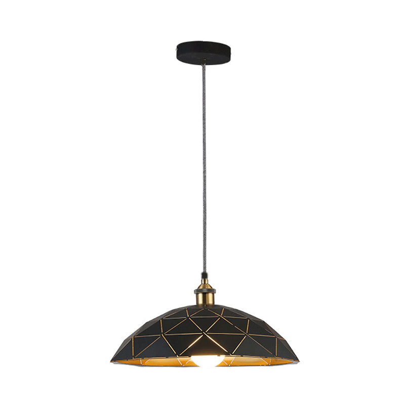 1 Light Dome Suspension Lamp Industrial Black/White Metal Pendant Light for Living Room, 13