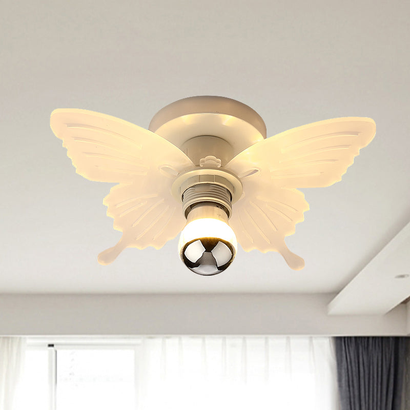 White Butterfly Semi Flush Mount Light Nordic 1 Head Acrylic LED Flush Lamp Fixture in White/Warm Light for Corridor White Clearhalo 'Ceiling Lights' 'Close To Ceiling Lights' 'Close to ceiling' 'Semi-flushmount' Lighting' 702047