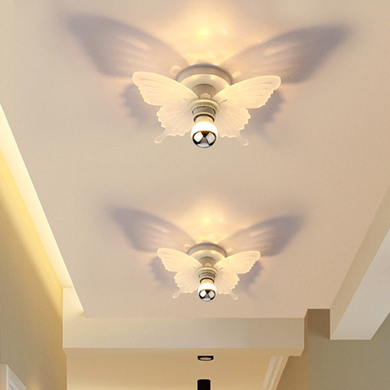 White Butterfly Semi Flush Mount Light Nordic 1 Head Acrylic LED Flush Lamp Fixture in White/Warm Light for Corridor Clearhalo 'Ceiling Lights' 'Close To Ceiling Lights' 'Close to ceiling' 'Semi-flushmount' Lighting' 702048