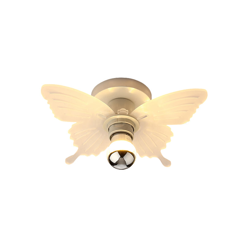 White Butterfly Semi Flush Mount Light Nordic 1 Head Acrylic LED Flush Lamp Fixture in White/Warm Light for Corridor Clearhalo 'Ceiling Lights' 'Close To Ceiling Lights' 'Close to ceiling' 'Semi-flushmount' Lighting' 702050