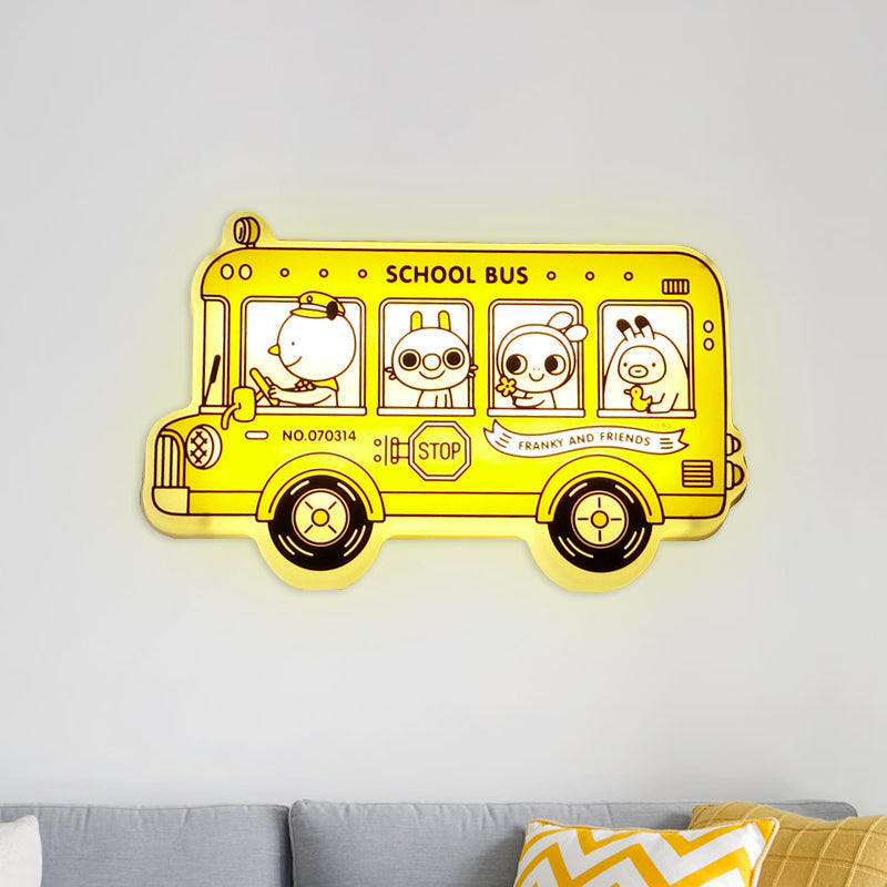 Yellow Bus Shaped Sconce Light Fixture Cartoon LED Plastic Wall Mounted Lamp with Animals Pattern Yellow Clearhalo 'Wall Lamps & Sconces' 'Wall Lights' Lighting' 702300