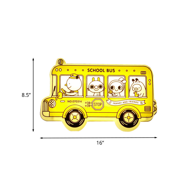 Yellow Bus Shaped Sconce Light Fixture Cartoon LED Plastic Wall Mounted Lamp with Animals Pattern Clearhalo 'Wall Lamps & Sconces' 'Wall Lights' Lighting' 702304