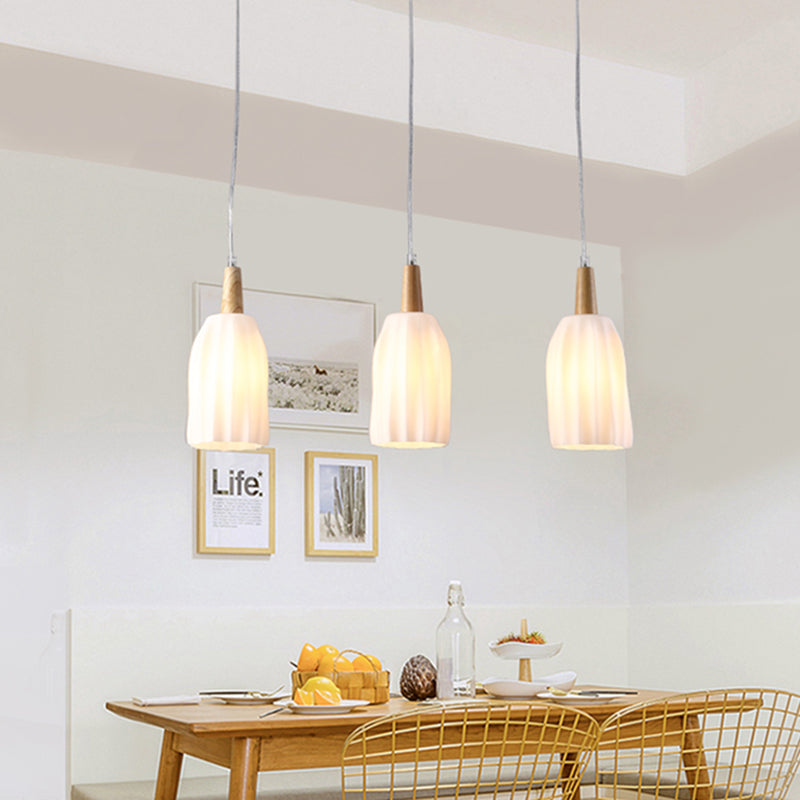 Wood Cup Shape Ceiling Light Modernist 1 Head Milk White Prismatic Glass Hanging Pendant Clearhalo 'Ceiling Lights' 'Glass shade' 'Glass' 'Modern Pendants' 'Modern' 'Pendant Lights' 'Pendants' Lighting' 702478