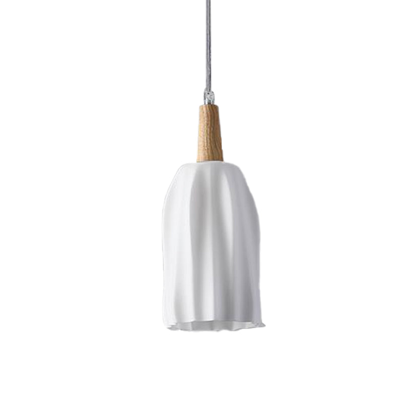 Wood Cup Shape Ceiling Light Modernist 1 Head Milk White Prismatic Glass Hanging Pendant Clearhalo 'Ceiling Lights' 'Glass shade' 'Glass' 'Modern Pendants' 'Modern' 'Pendant Lights' 'Pendants' Lighting' 702479