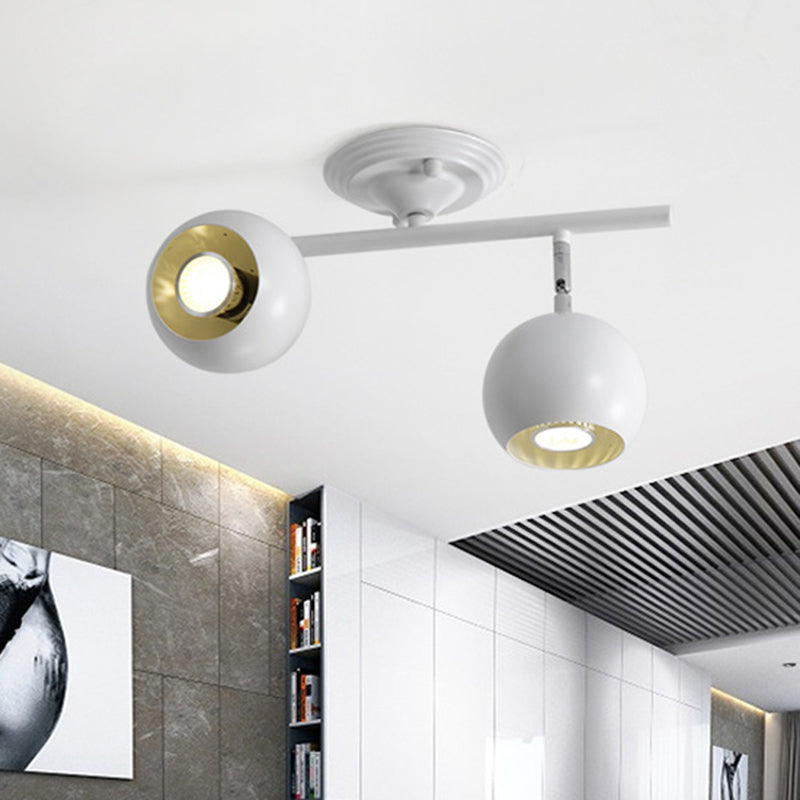 White Finish Globe Semi Flush Light Fixture Modern 2 Lights Metallic Ceiling Mounted Lamp White Clearhalo 'Ceiling Lights' 'Close To Ceiling Lights' 'Close to ceiling' 'Semi-flushmount' Lighting' 702667