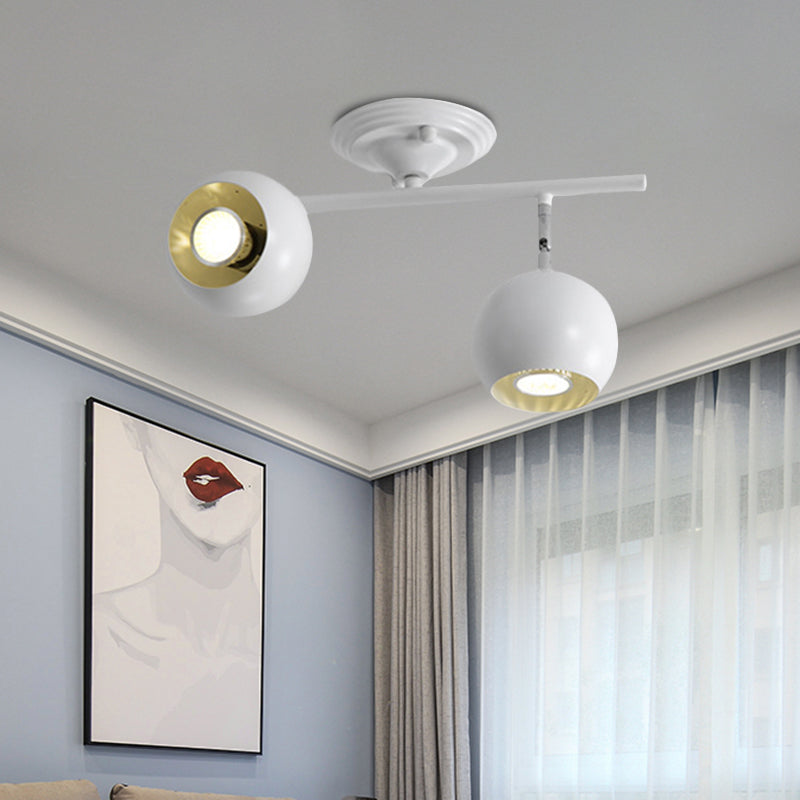 White Finish Globe Semi Flush Light Fixture Modern 2 Lights Metallic Ceiling Mounted Lamp Clearhalo 'Ceiling Lights' 'Close To Ceiling Lights' 'Close to ceiling' 'Semi-flushmount' Lighting' 702668