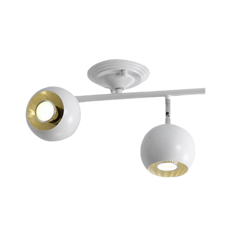 White Finish Globe Semi Flush Light Fixture Modern 2 Lights Metallic Ceiling Mounted Lamp Clearhalo 'Ceiling Lights' 'Close To Ceiling Lights' 'Close to ceiling' 'Semi-flushmount' Lighting' 702669