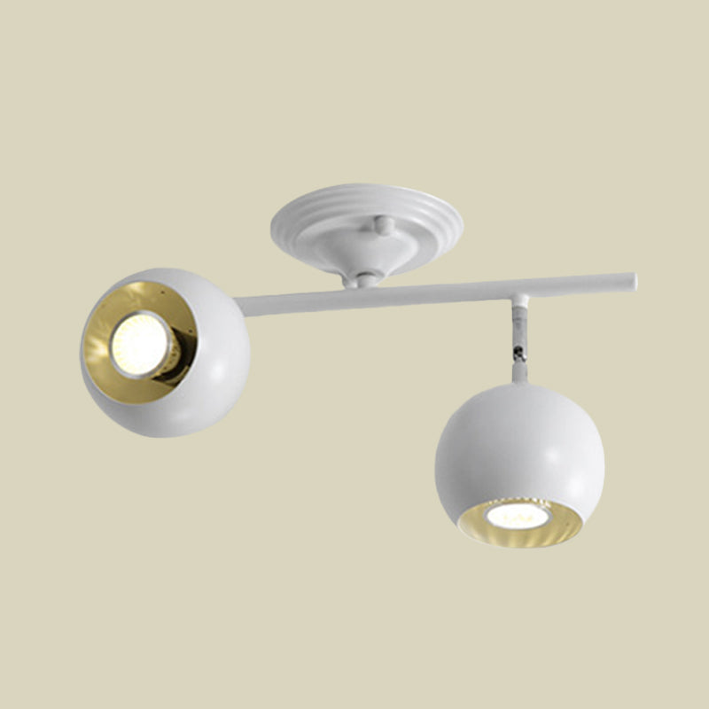 White Finish Globe Semi Flush Light Fixture Modern 2 Lights Metallic Ceiling Mounted Lamp Clearhalo 'Ceiling Lights' 'Close To Ceiling Lights' 'Close to ceiling' 'Semi-flushmount' Lighting' 702670