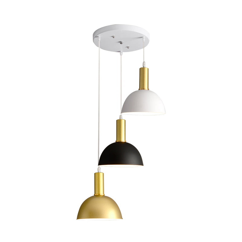 Modern Nordic Domed Hanging Light Kit Iron 3 Heads Dining Room Multi Light Pendant in White-Black-Gold Clearhalo 'Ceiling Lights' 'Modern Pendants' 'Modern' 'Pendant Lights' 'Pendants' Lighting' 702774