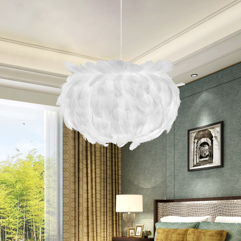 Feather Globe Ceiling Pendant Light Contemporary Fabric 1 Head White Suspension Lamp Clearhalo 'Ceiling Lights' 'Modern Pendants' 'Modern' 'Pendant Lights' 'Pendants' Lighting' 702883