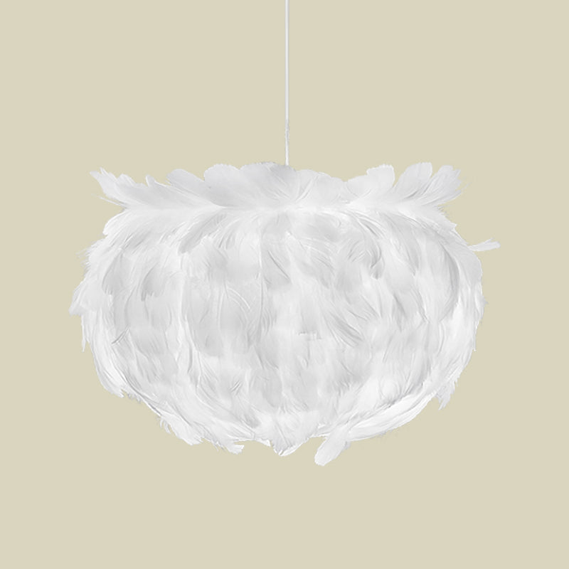 Feather Globe Ceiling Pendant Light Contemporary Fabric 1 Head White Suspension Lamp Clearhalo 'Ceiling Lights' 'Modern Pendants' 'Modern' 'Pendant Lights' 'Pendants' Lighting' 702885