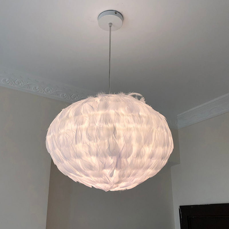 Feather Ball Bedroom Hanging Pendant Fabric 1 Bulb Modernist Ceiling Suspension Light in White White Clearhalo 'Ceiling Lights' 'Modern Pendants' 'Modern' 'Pendant Lights' 'Pendants' Lighting' 702887